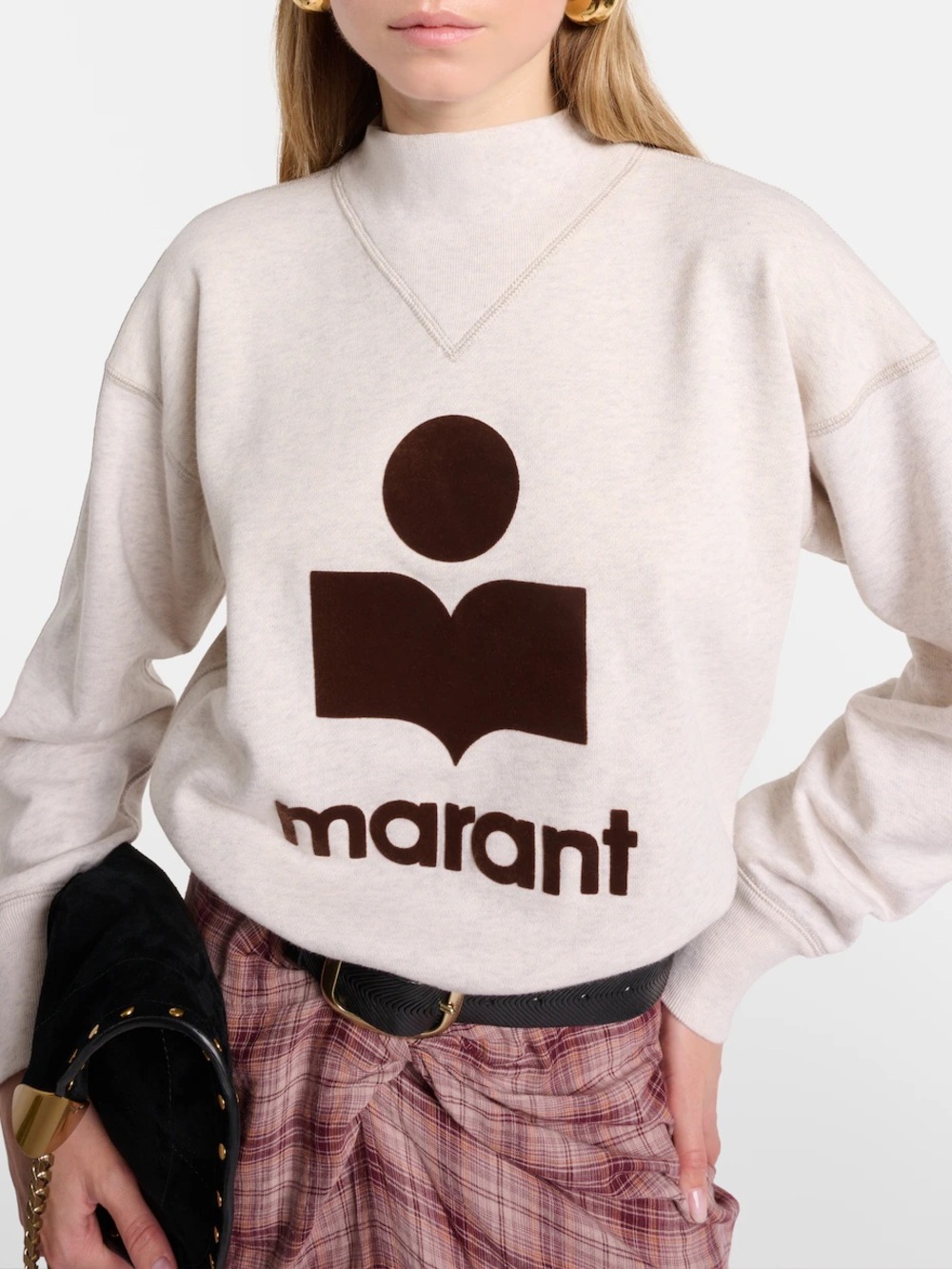 Isabel Marant Moby logo mock neck sweatshirt in heather grey and burgundy